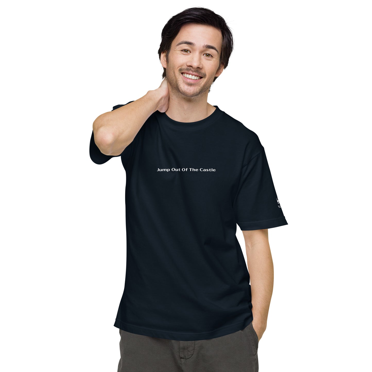 VLAZY   Tシャツ(フレーズ＆左袖ロゴ)