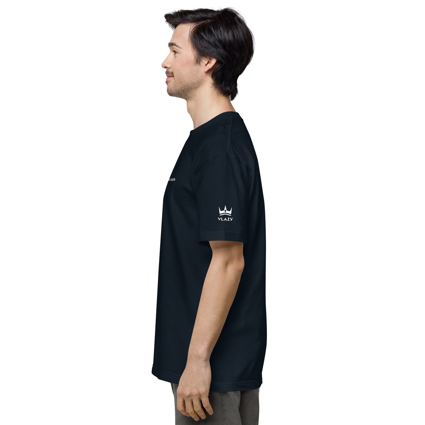 VLAZY   Tシャツ(フレーズ＆左袖ロゴ)