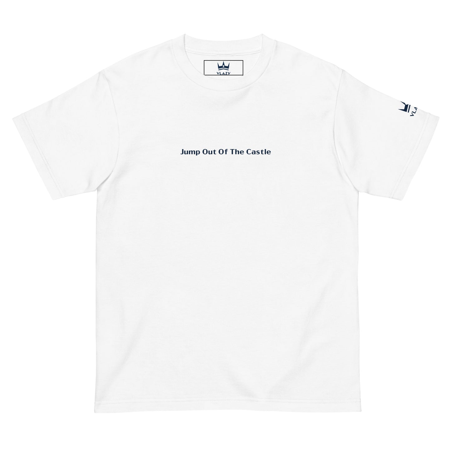 VLAZY   Tシャツ(フレーズ＆左袖ロゴ)